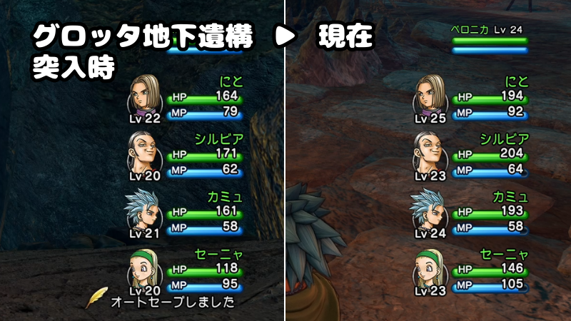 ダンジョン突入から現在までのレベル一覧