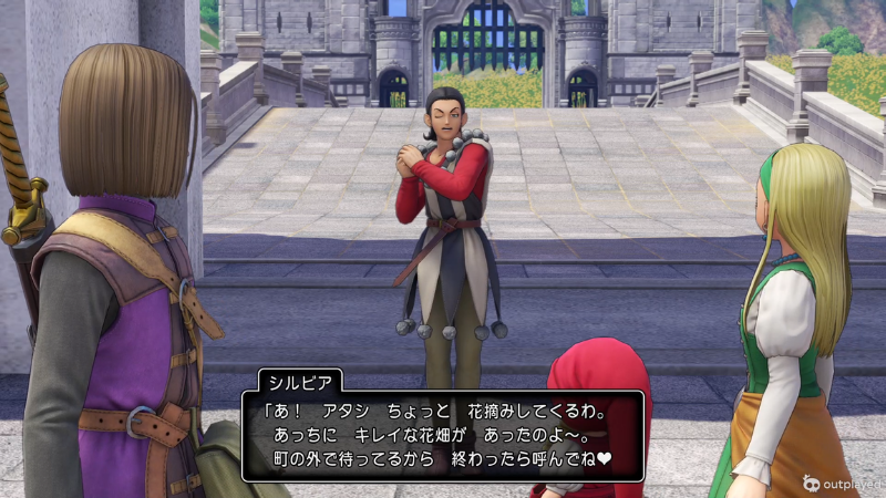 シルビア「あ！　アタシちょっと花摘みしてくるわ。
あっちにキレイな花畑があったのよ～。
町の外で待ってるから、終わったら呼んでね♥」