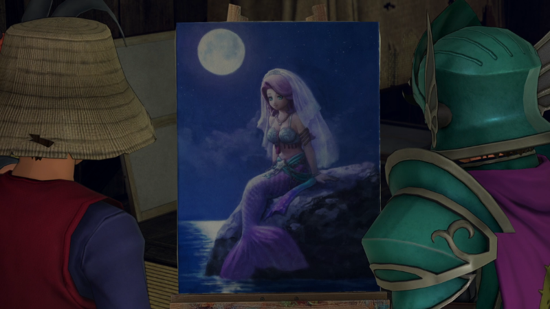 月夜の海を背景にした、美しいロミアの絵